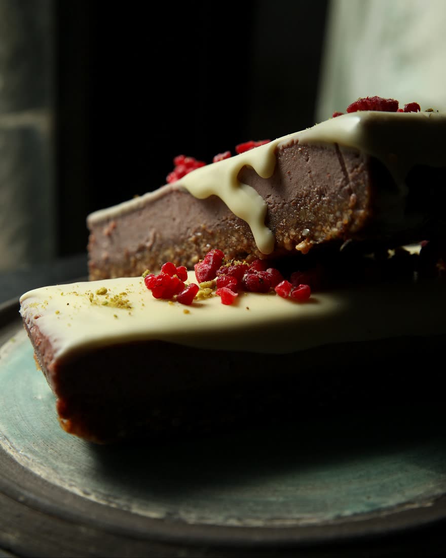 Loaf cake with white chocolate drizzle